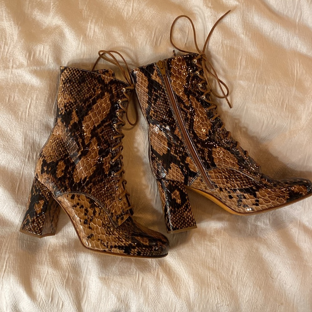 Python Patent Leather Lace Up Boots